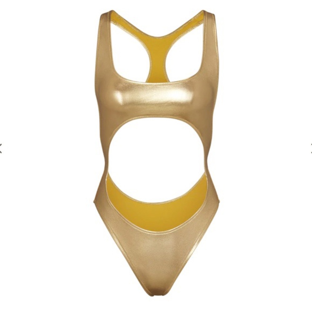 New with tags- Metallic cut out monokini gold
